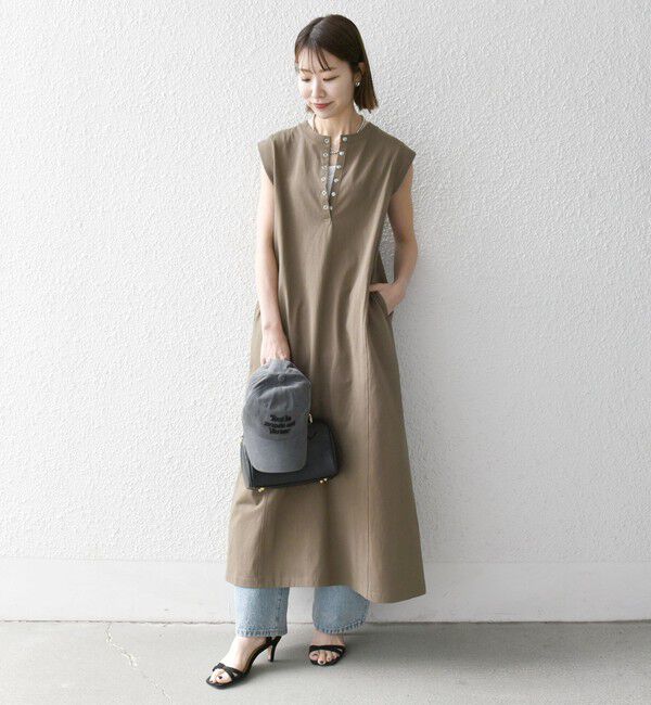 SHIPS any「SHIPS any:〈洗濯機可能〉USAコットン ヘンリーネック Aライン ワンピース」|ワンピース|