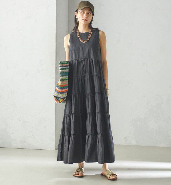 SHIPS for women「〈手洗い可能〉Fanaka:ポプリン ティアード ロング ワンピース」|ワンピース|