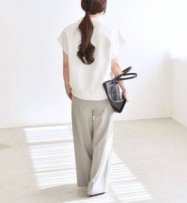 quaranciel「quaranciel:〈洗濯機可能〉ライト ポンチ ハーフジップ フレンチスリーブ TEE」|Tシャツ・カットソー|