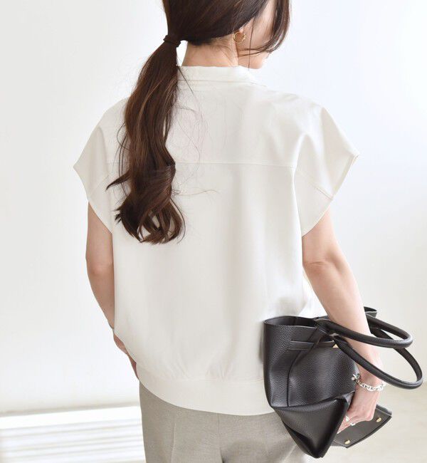 quaranciel「quaranciel:〈洗濯機可能〉ライト ポンチ ハーフジップ フレンチスリーブ TEE」|Tシャツ・カットソー|