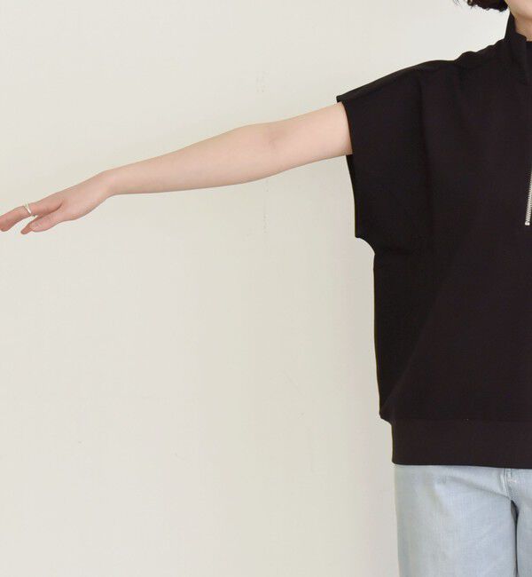 quaranciel「quaranciel:〈洗濯機可能〉ライト ポンチ ハーフジップ フレンチスリーブ TEE」|Tシャツ・カットソー|