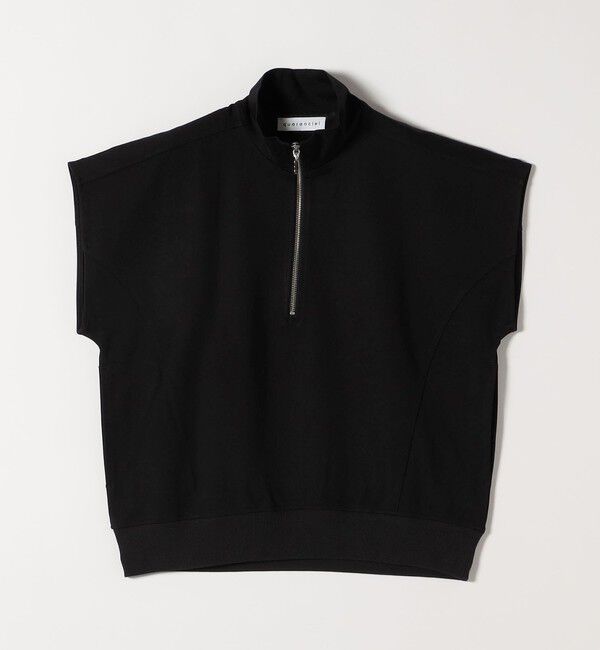 quaranciel「quaranciel:〈洗濯機可能〉ライト ポンチ ハーフジップ フレンチスリーブ TEE」|Tシャツ・カットソー|