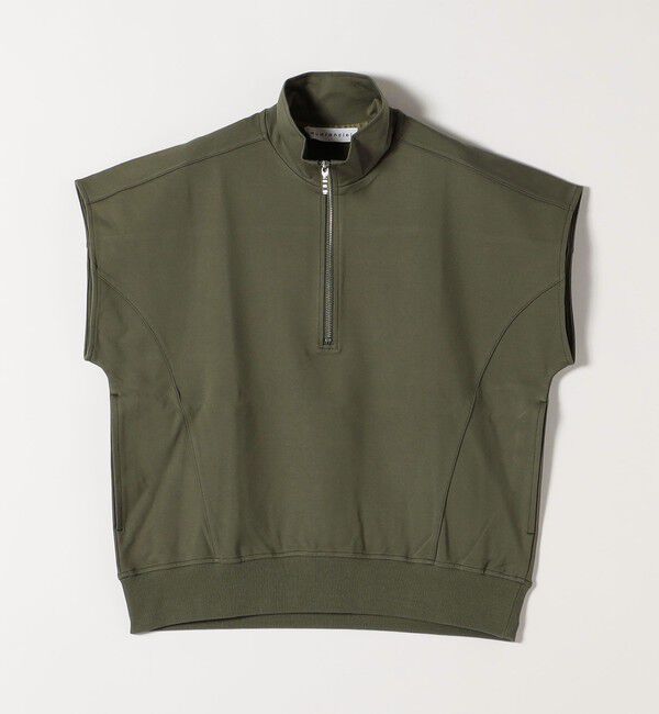 quaranciel「quaranciel:〈洗濯機可能〉ライト ポンチ ハーフジップ フレンチスリーブ TEE」|Tシャツ・カットソー|