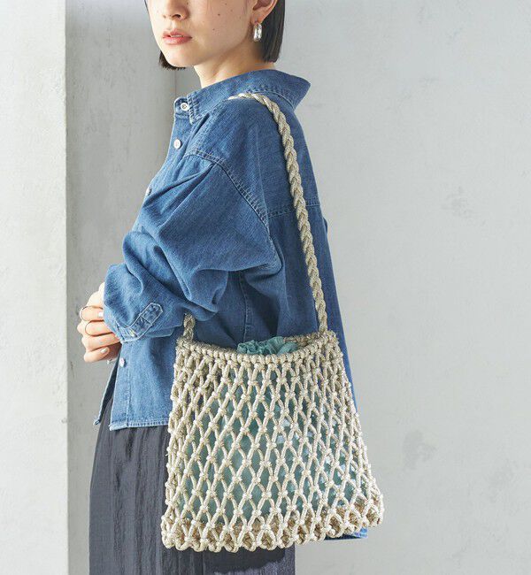 SHIPS for women「The Bagmati:オーガンジー 巾着 マクラメ バッグ」|ショルダー・メッセンジャー|シルバー