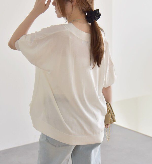 quaranciel「quaranciel:〈接触冷感/手洗い可能〉ワイド Vネック ハーフスリーブ シアー カーディガン」|カーディガン|