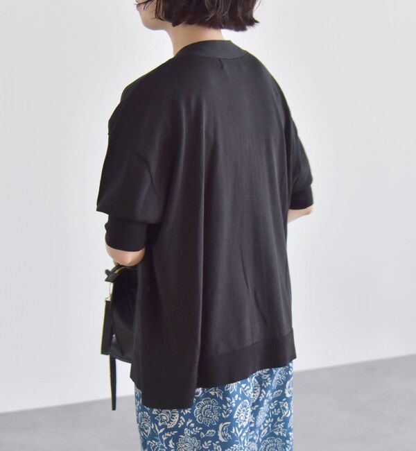 quaranciel「quaranciel:〈接触冷感/手洗い可能〉ワイド Vネック ハーフスリーブ シアー カーディガン」|カーディガン|