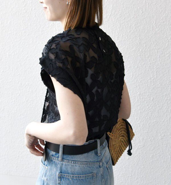 SHIPS any「SHIPS any:〈手洗い可能〉シアー フラワー ジャカード ボウタイ フレンチ ブラウス」|シャツ・ブラウス|