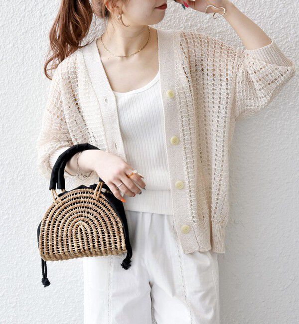 SHIPS any「《一部追加予約》SHIPS any:〈手洗い可能〉ギマ ワイド Vネック シアー カーディガン」|カーディガン|オフホワイト