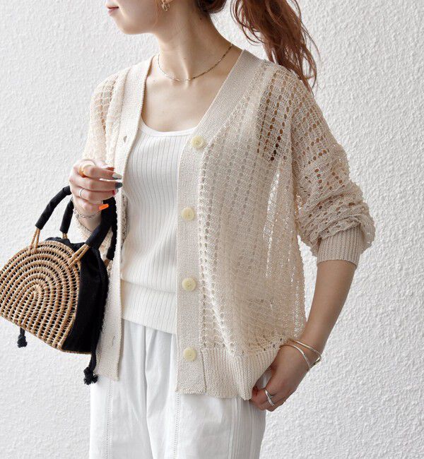 SHIPS any「《一部追加予約》SHIPS any:〈手洗い可能〉ギマ ワイド Vネック シアー カーディガン」|カーディガン|