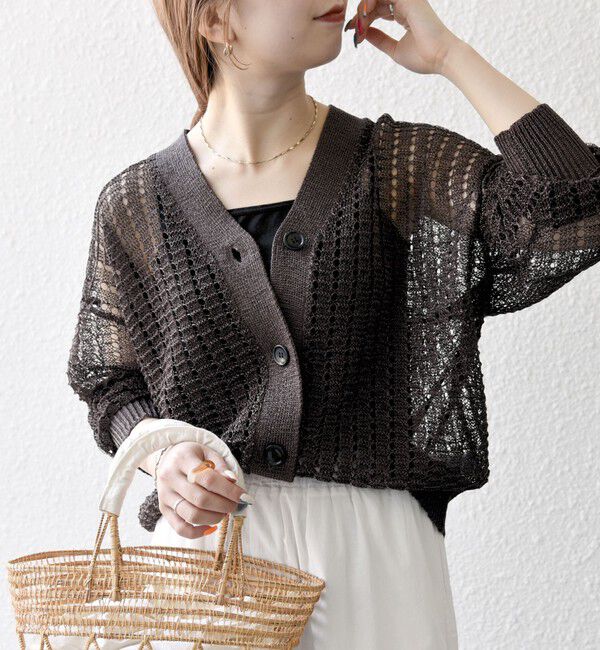 SHIPS any「《一部追加予約》SHIPS any:〈手洗い可能〉ギマ ワイド Vネック シアー カーディガン」|カーディガン|