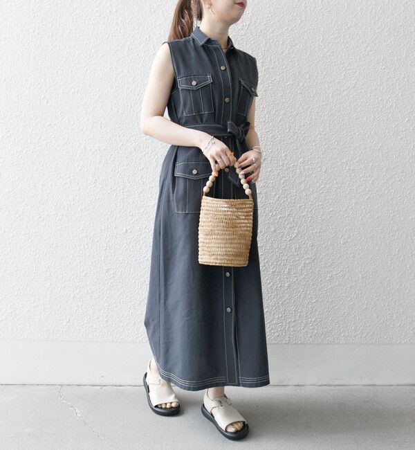 SHIPS any「SHIPS any:〈洗濯機可能〉オックス ステッチ ノースリーブ シャツ ワンピース」|ワンピース|