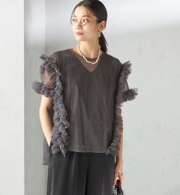 SHIPS for women「【SHIPS別注】kaene:チュール フリル スリーブ オールインワン（セレモニー対応可）」|オールインワン|