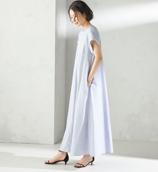 SHIPS for women「〈接触冷感・手洗い可能〉麻混 シャンブレー フレア ワンピース」|ワンピース|