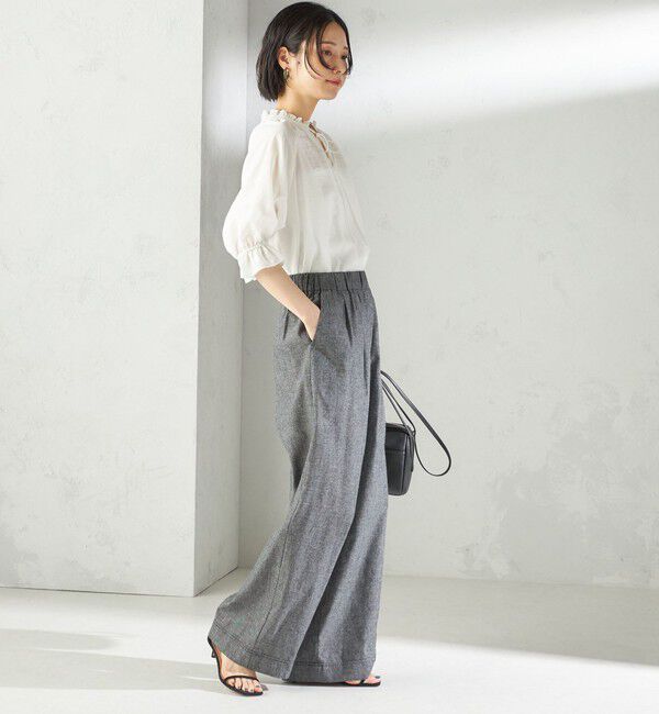 SHIPS for women「〈接触冷感・手洗い可能〉麻混 シャンブレー ウエスト ゴム ワイド パンツ」|その他|