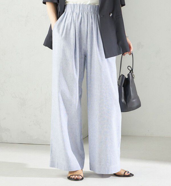 SHIPS for women「〈接触冷感・手洗い可能〉麻混 シャンブレー ウエスト ゴム ワイド パンツ」|その他|
