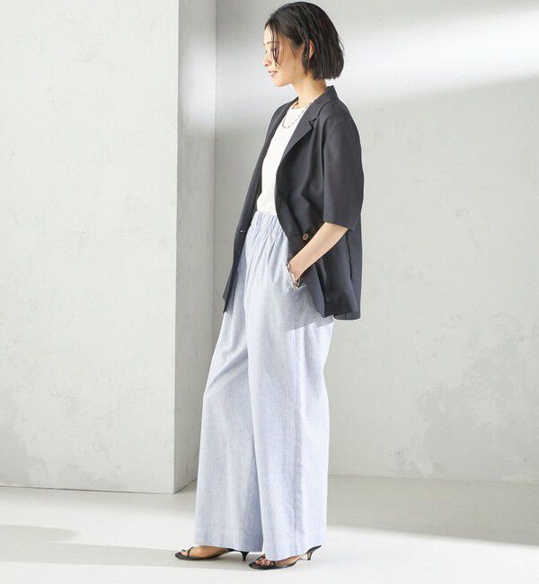 SHIPS for women「〈接触冷感・手洗い可能〉麻混 シャンブレー ウエスト ゴム ワイド パンツ」|その他|