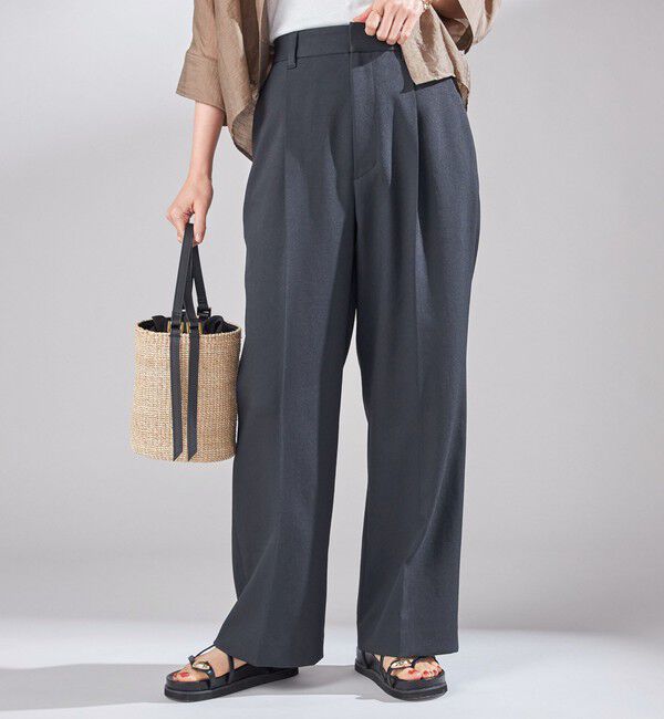 SHIPS for women「〈UVカット / 吸水速乾 / 手洗い可能〉合繊 タック センター プレス パンツ」|スラックス|