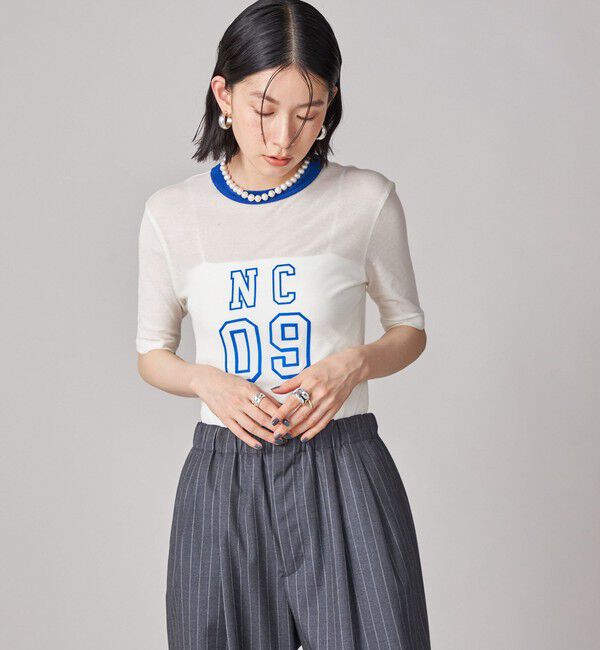 SHIPS for women「SHIPS NINE CASE:シアー ロゴ リンガー TEE」|Tシャツ・カットソー|ナチュラル