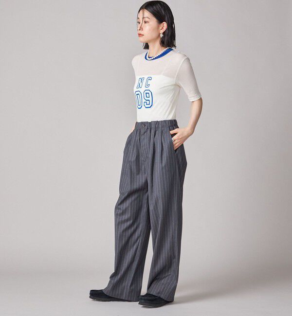 SHIPS for women「SHIPS NINE CASE:シアー ロゴ リンガー TEE」|Tシャツ・カットソー|