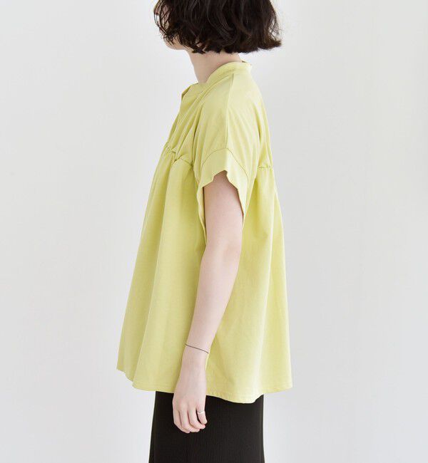 quaranciel「quaranciel:〈手洗い可能〉ギャザー スキッパー バンドカラー プルオーバー」|Tシャツ・カットソー|