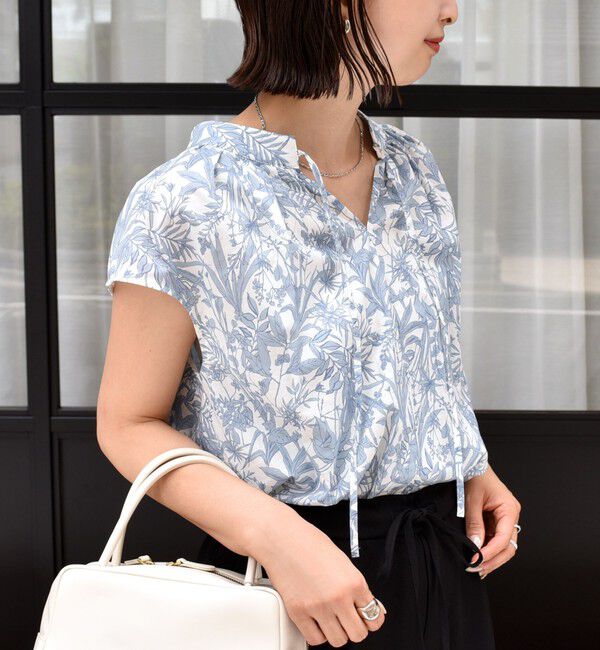 SHIPS for women「〈手洗い可能〉綿 ローン ボタニカル プリント フレンチ スリーブ ブラウス」|シャツ・ブラウス|