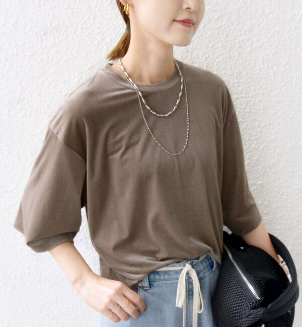 SHIPS for women「〈手洗い可能〉シアー トリコット ポリエステル ベロア 五分袖 ワイド TEE」|Tシャツ・カットソー|