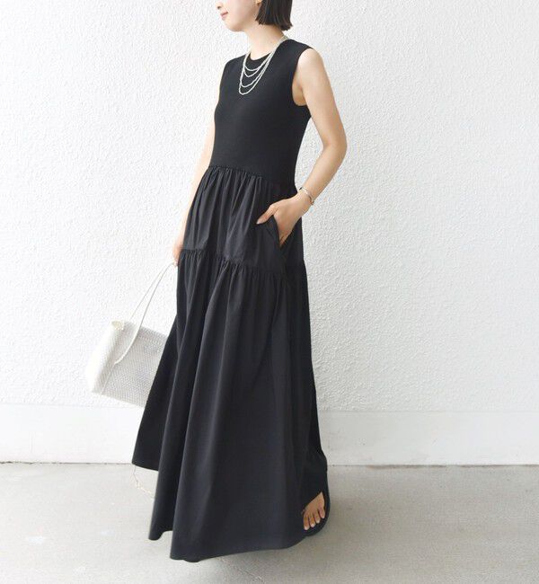 SHIPS for women「〈手洗い可能〉コットン リブ ノースリーブ &times; 布帛 スカート ワンピース」|ワンピース|