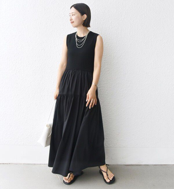 SHIPS for women「〈手洗い可能〉コットン リブ ノースリーブ &times; 布帛 スカート ワンピース」|ワンピース|