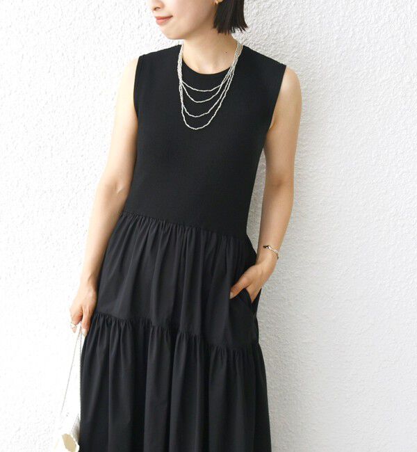 SHIPS for women「〈手洗い可能〉コットン リブ ノースリーブ &times; 布帛 スカート ワンピース」|ワンピース|