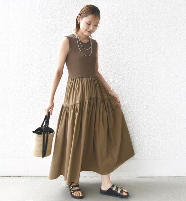 SHIPS for women「〈手洗い可能〉コットン リブ ノースリーブ &times; 布帛 スカート ワンピース」|ワンピース|