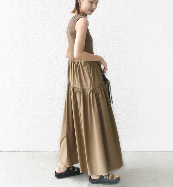 SHIPS for women「〈手洗い可能〉コットン リブ ノースリーブ &times; 布帛 スカート ワンピース」|ワンピース|