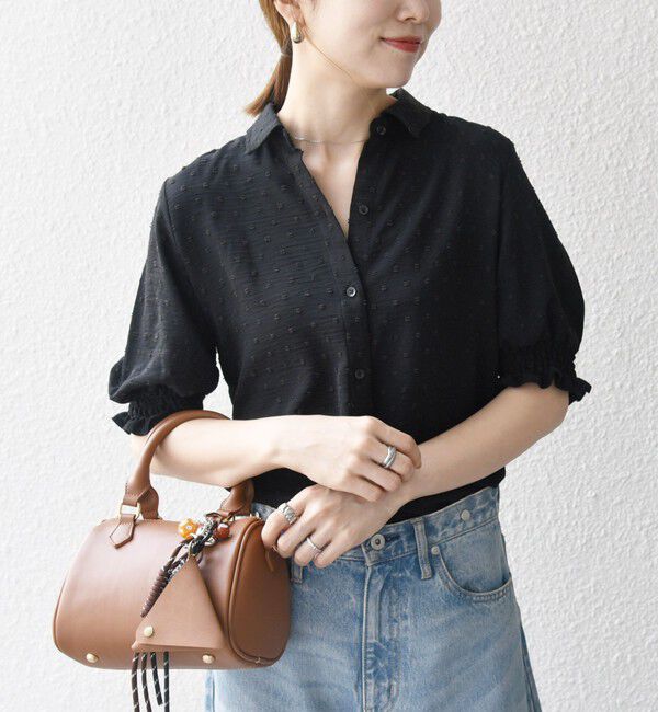 SHIPS any「SHIPS any:〈洗濯機可能〉カットドビー ジャージー パフ シャツ」|Tシャツ・カットソー|ブラック