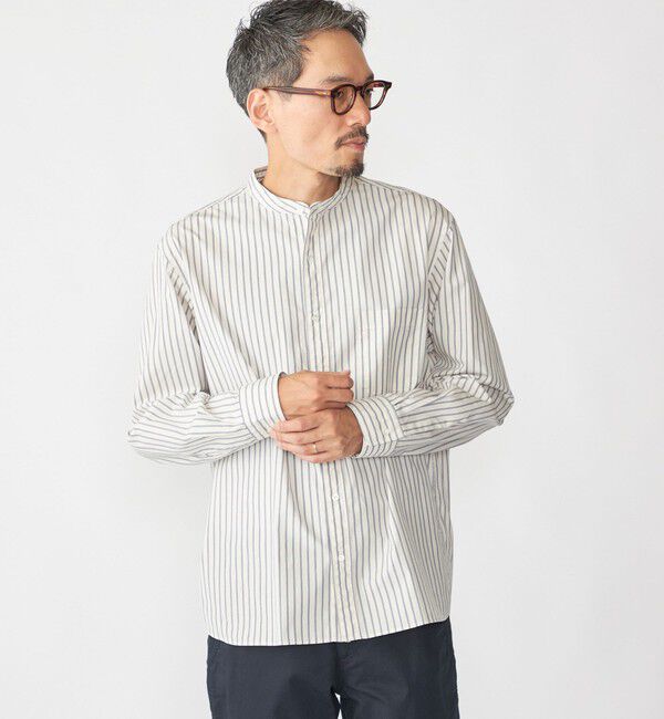 SHIPS「SHIPS: 100S バンドカラー ストライプ シャツ」|シャツ・ブラウス|