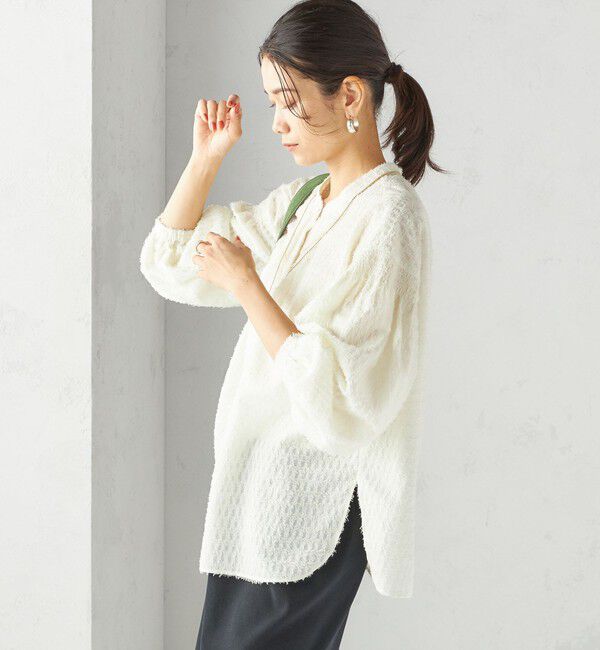 SHIPS for women「〈手洗い可能〉シアー ジャカード 袖 シャーリング ブラウス」|シャツ・ブラウス|