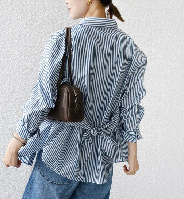 SHIPS for women「【WEB限定】〈手洗い可能〉ストライプ 2WAY リボン シャツ」|シャツ・ブラウス|オフホワイト