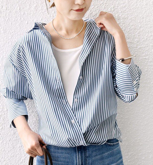 SHIPS for women「【WEB限定】〈手洗い可能〉ストライプ 2WAY リボン シャツ」|シャツ・ブラウス|