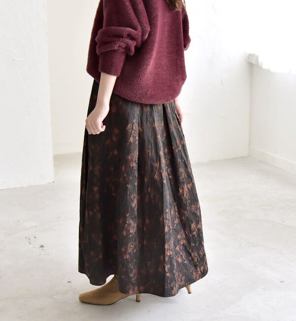 quaranciel「quaranciel:〈洗濯機可能〉フラワー ジャカード タック ギャザー フレア スカート」|フレア|