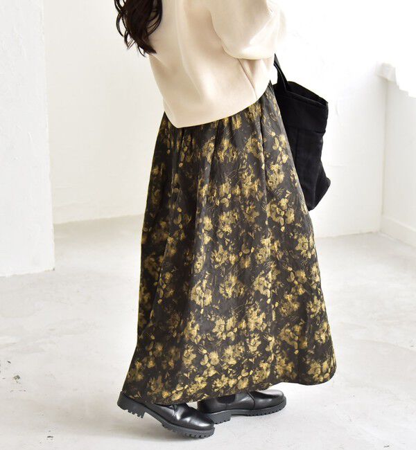 quaranciel「quaranciel:〈洗濯機可能〉フラワー ジャカード タック ギャザー フレア スカート」|フレア|