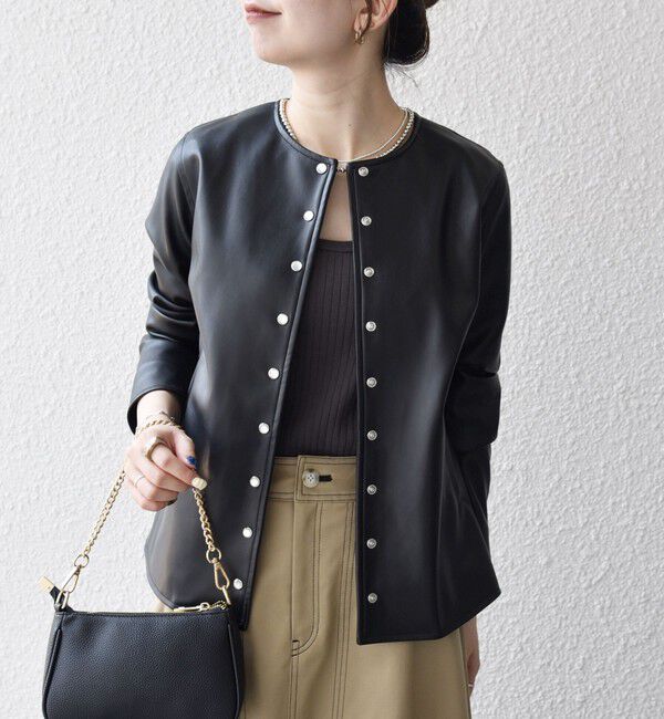 SHIPS any「SHIPS any: コンパクト ドット スナップ カーディガン ジャケット」|ノーカラージャケット|