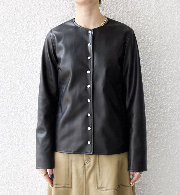 SHIPS any「SHIPS any: コンパクト ドット スナップ カーディガン ジャケット」|ノーカラージャケット|