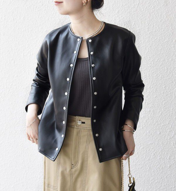 SHIPS any「SHIPS any: コンパクト ドット スナップ カーディガン ジャケット」|ノーカラージャケット|