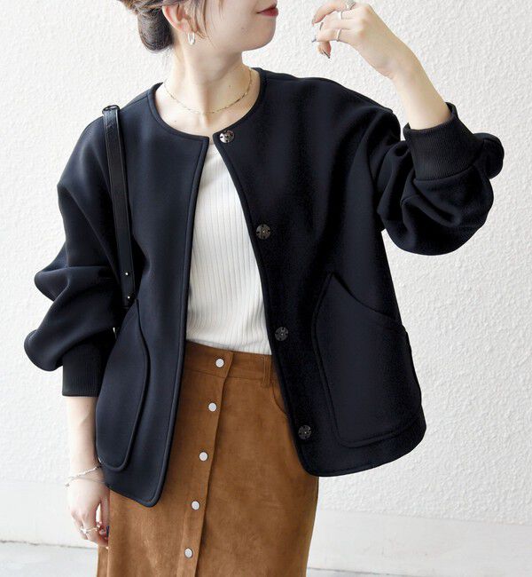 SHIPS any「SHIPS any:〈洗濯機可能〉ダンボール ノーカラー コンパクト ブルゾン」|ブルゾン・スタジャン|