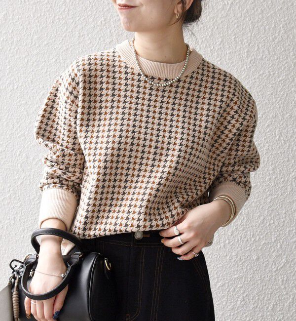SHIPS any「SHIPS any:〈手洗い可能〉モールヤーン クルーネック ロゴ 千鳥柄 プルオーバー」|ニット・セーター|