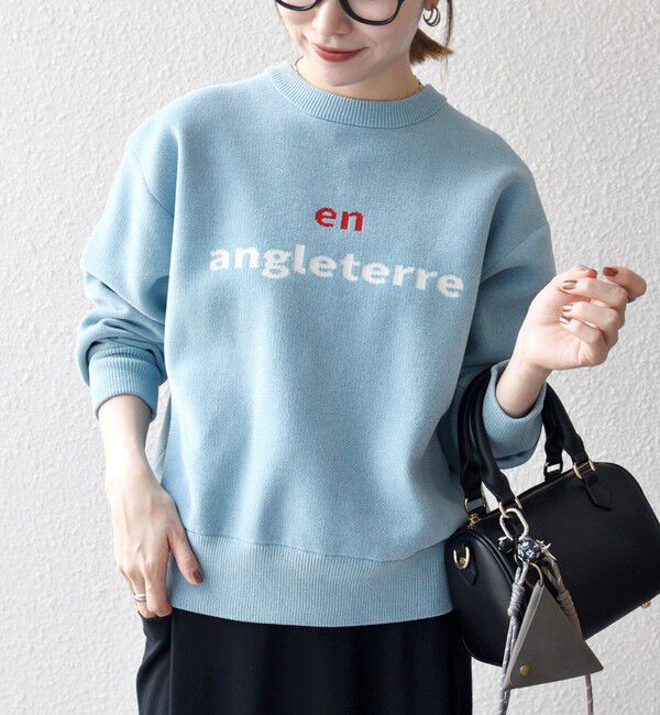 SHIPS any「SHIPS any:〈手洗い可能〉モールヤーン クルーネック ロゴ 千鳥柄 プルオーバー」|ニット・セーター|