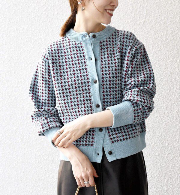 SHIPS any「SHIPS any:〈手洗い可能〉モールヤーン クルーネック 千鳥柄 カーディガン」|カーディガン|ライトブルー