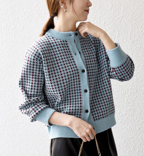 SHIPS any「SHIPS any:〈手洗い可能〉モールヤーン クルーネック 千鳥柄 カーディガン」|カーディガン|