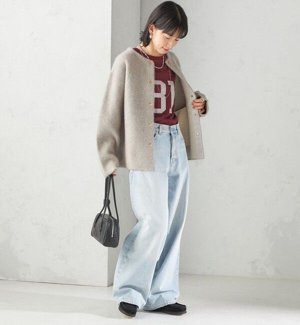 SHIPS for women「フォックス ブレンド ノーカラー ニット コート」|ノーカラーコート|