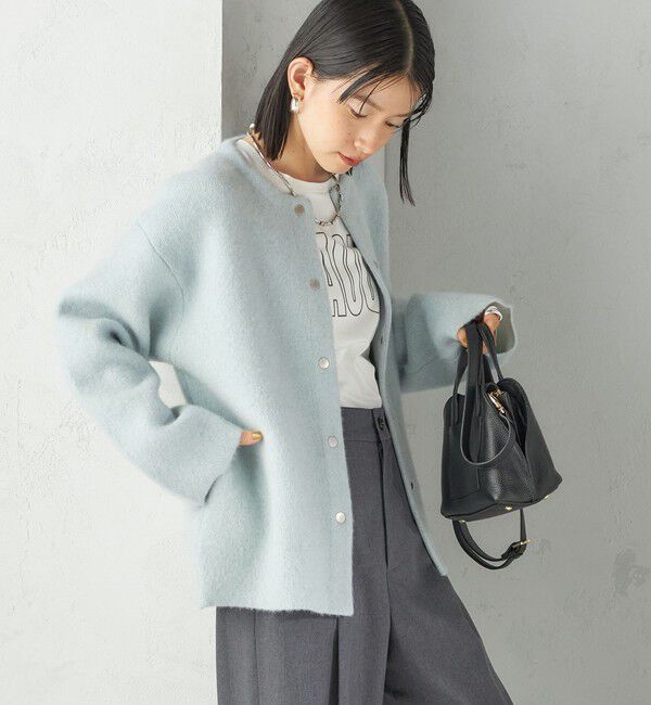 SHIPS for women「フォックス ブレンド ノーカラー ニット コート」|ノーカラーコート|