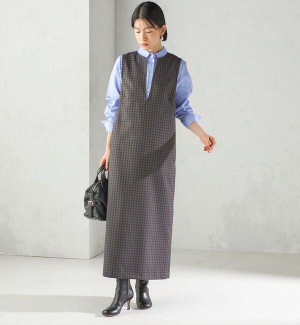 SHIPS for women「〈手洗い可能〉アジャスト ボタン チェック ジャンパー スカート」|ジャンパースカート|
