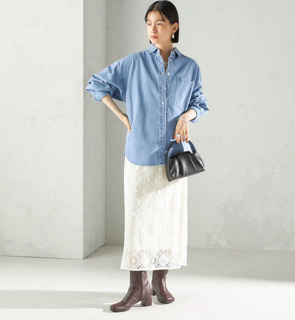 SHIPS for women「〈手洗い可能〉ラッセル レース ウエスト ギャザー タイト スカート」|スカート|